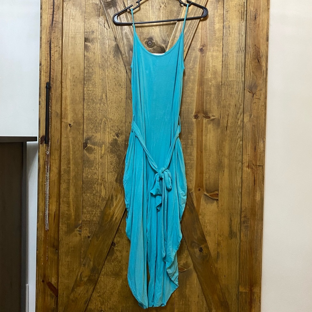 Luis Aponte teal jumpsuit